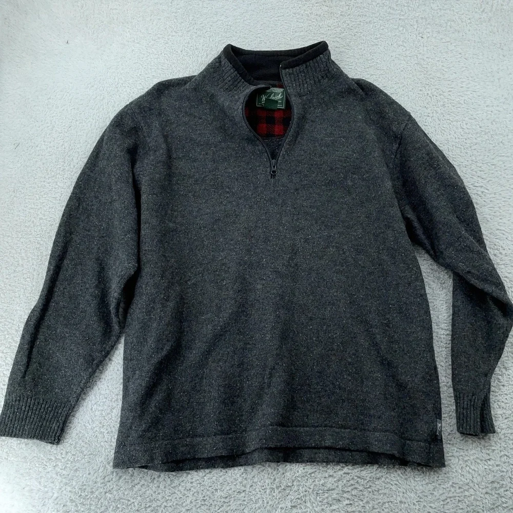 Woolrich Sweater FITS XL Gray Half Zip Pullover Wool Blend‎